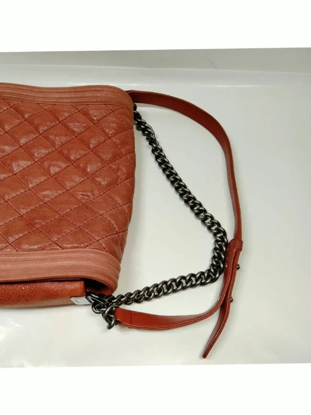 Authentic Chanel Boy Bag Coral Quilted Leather Shoulder Luxury Designer Bag - Picture 6 of 15